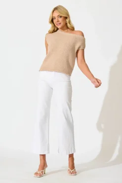 Best Elsie Knit Top in Beige Cotton Blend Tops|Knitwear