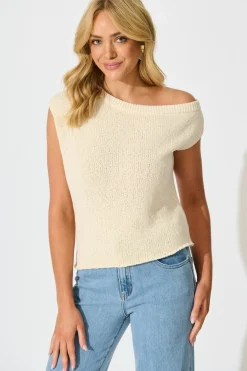 Discount Elsie Knit Top in Cream Cotton Blend Tops|Knitwear