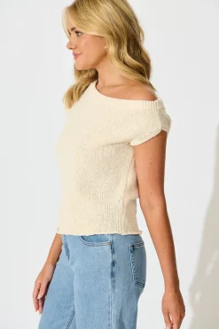 Discount Elsie Knit Top in Cream Cotton Blend Tops|Knitwear