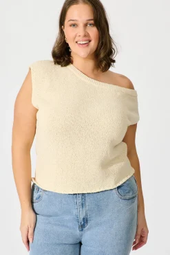 Discount Elsie Knit Top in Cream Cotton Blend Tops|Knitwear