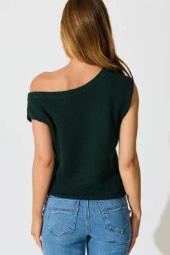 Discount Elsie Knit Top in Emerald Cotton Blend Tops|Knitwear