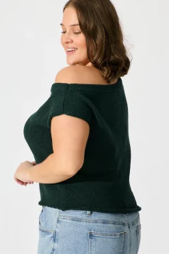 Discount Elsie Knit Top in Emerald Cotton Blend Tops|Knitwear