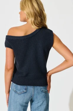 Discount Elsie Knit Top in Navy Cotton Blend Tops|Knitwear
