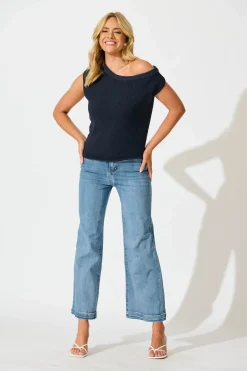 Discount Elsie Knit Top in Navy Cotton Blend Tops|Knitwear