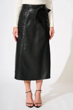 Clearance Embrace Midi Skirt in Black Leatherette Bottoms|Skirts & Shorts