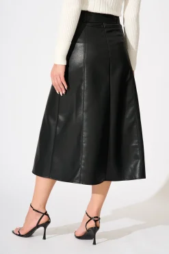 Clearance Embrace Midi Skirt in Black Leatherette Bottoms|Skirts & Shorts