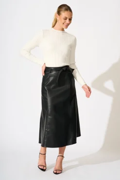 Clearance Embrace Midi Skirt in Black Leatherette Bottoms|Skirts & Shorts