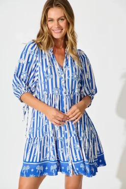 Fashion Emelyn Smock Dress in Blue and White Stripe Print Dresses|Casual