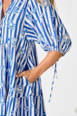 Fashion Emelyn Smock Dress in Blue and White Stripe Print Dresses|Casual