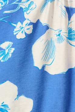 Hot Emelyn Smock Dress in Blue with White Floral Linen Blend Dresses|Casual