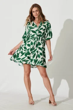 Hot Emelyn Smock Dress In Cream With Green Leaf Print Dresses|Casual