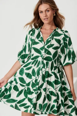 Hot Emelyn Smock Dress In Cream With Green Leaf Print Dresses|Casual