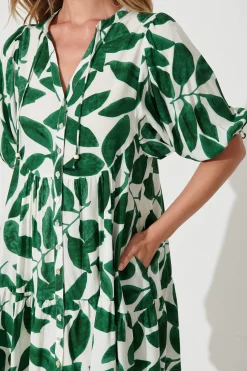 Hot Emelyn Smock Dress In Cream With Green Leaf Print Dresses|Casual
