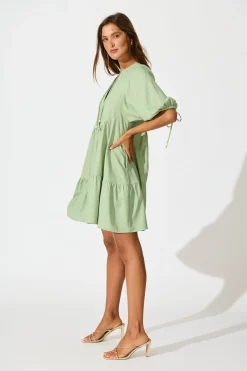 Best Emelyn Smock Dress in Sage Cotton Linen Dresses|Casual
