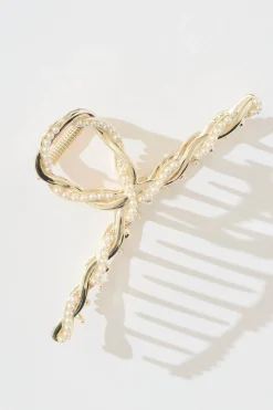 New Emma Hair Claw in Gold with Pearls Hair Accessories