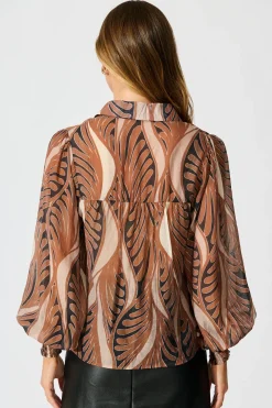 Discount Emma Shirt in Brown with Tan Cotton Blend Tops|Workwear