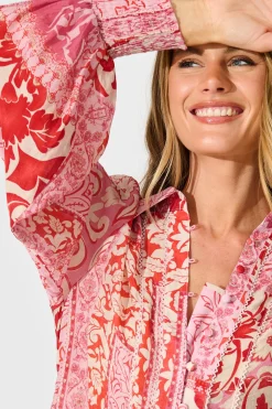 New Emma Shirt in Pink with Red Cotton Blend Tops|Workwear