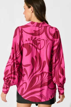 Fashion Emmanuella Shirt in Pink with Wine Print Tops|Workwear