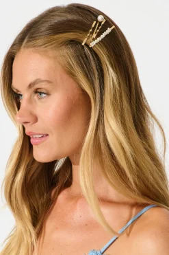 Outlet Emory Pearl Hair Slides 4 Packs in Gold Hair Accessories