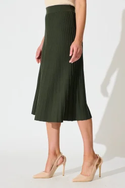 Clearance Empire Midi Knit Skirt in Emerald Knitwear|Knitwear