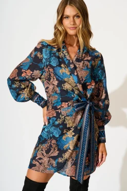 New Enchanted Garden Dress in Black Multi Floral Linen Blend Dresses|Party