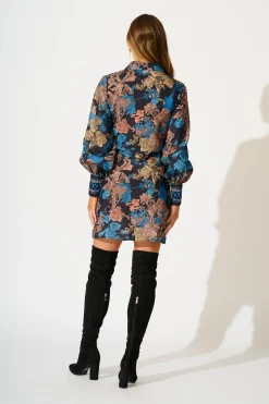 New Enchanted Garden Dress in Black Multi Floral Linen Blend Dresses|Party