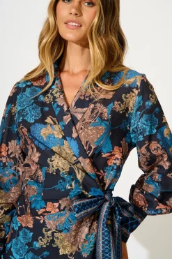 New Enchanted Garden Dress in Black Multi Floral Linen Blend Dresses|Party