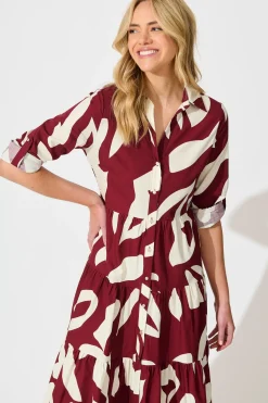 Online Endless Wishes Midi Shirt Dress in Wine with White Cotton Dresses|Casual