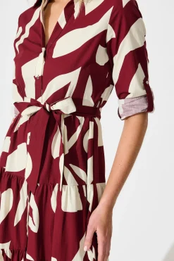 Online Endless Wishes Midi Shirt Dress in Wine with White Cotton Dresses|Casual