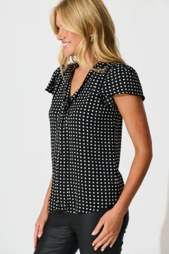 Fashion Erin Top in Black with White Polka Dot Tops