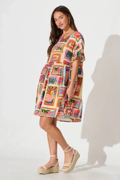 New Escape Smock Dress In Bright Multi Postcard Print Dresses|Casual