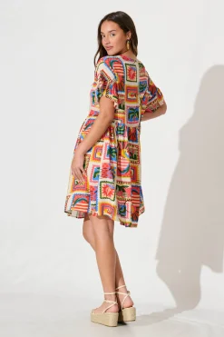 New Escape Smock Dress In Bright Multi Postcard Print Dresses|Casual
