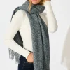 Outlet Estella Scarf in Grey with White Blanket Stitch Detail Scarves