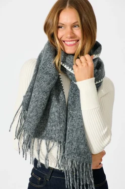 Outlet Estella Scarf in Grey with White Blanket Stitch Detail Scarves
