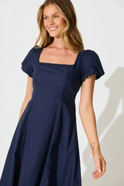 Online Eternity Midi Dress in Navy Cotton Dresses|Casual