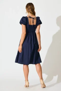 Online Eternity Midi Dress in Navy Cotton Dresses|Casual