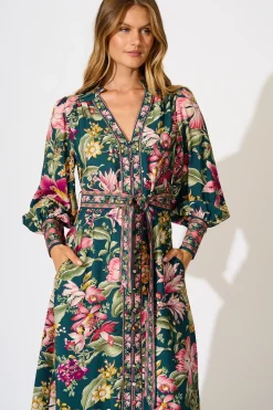 New Evelina Midi Dress in Green with Multi Floral Dresses|Party
