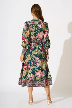 New Evelina Midi Dress in Green with Multi Floral Dresses|Party