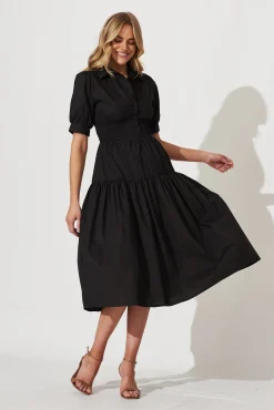 Sale Fairfax Midi Shirt Dress In Black Cotton Dresses|Party