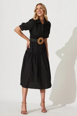 Sale Fairfax Midi Shirt Dress In Black Cotton Dresses|Party