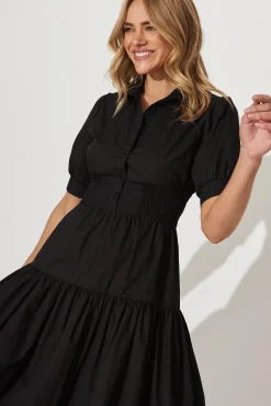Sale Fairfax Midi Shirt Dress In Black Cotton Dresses|Party