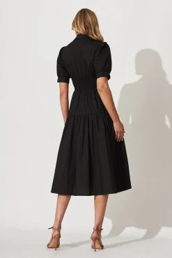 Sale Fairfax Midi Shirt Dress In Black Cotton Dresses|Party