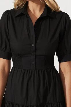 Sale Fairfax Midi Shirt Dress In Black Cotton Dresses|Party
