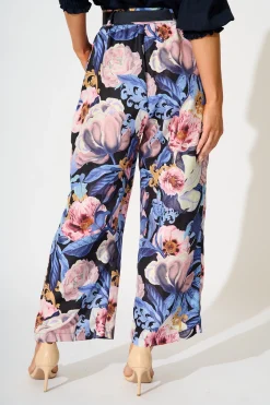 Discount Fantasy Pant in Multi Blue Floral Linen Blend Bottoms|Pants