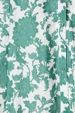 Online Farida Midi Dress in White with Green Floral Cotton Blend Dresses|Casual