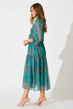 Hot Fatal Attraction Midi Dress in Blue with Multi Print Chiffon Dresses|Party