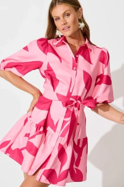 Clearance Fione Shirt Dress in Blush With Fuchsia Print Dresses|Party