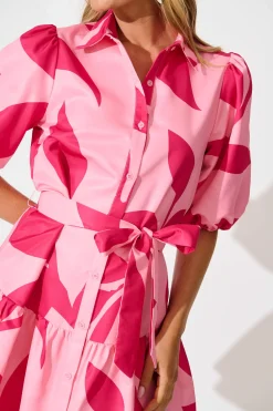 Clearance Fione Shirt Dress in Blush With Fuchsia Print Dresses|Party