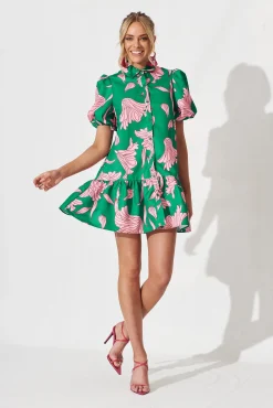 Discount Fione Shirt Dress In Green With Pink Floral Dresses|Party