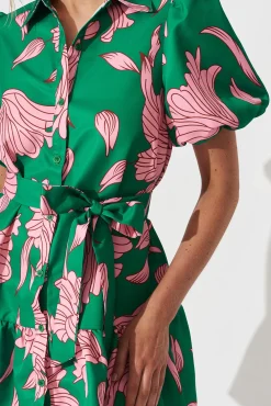 Discount Fione Shirt Dress In Green With Pink Floral Dresses|Party